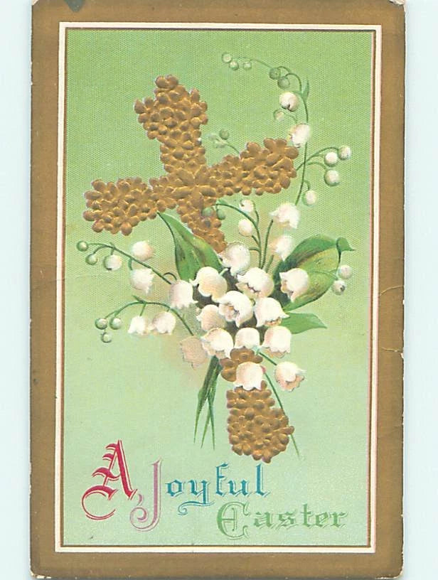 Easter greeting card with lily of the valley flowers and “Joyful Easter” text