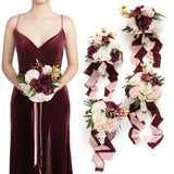 Ling's Moment Red Bridesmaid Bouquet Set of 4, Marsala and Blush Wedding Bouq... Bouquet