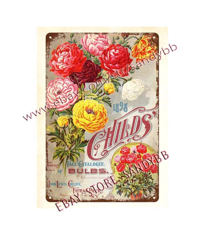 1898 Giant ranunculus John Lewis Childs flower bulbs Floral Park NY tin sign Ranunculus