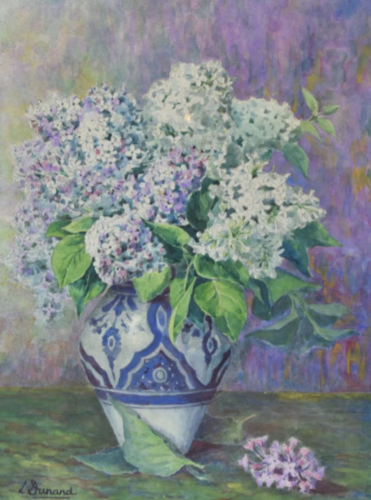 Hydrangea Bouquet Watercolor Flowers By Dunand Vintage Antique Painting Hydrangea