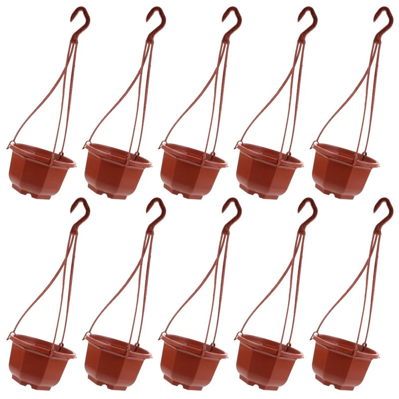 10 Sets Plastic Hanging Flower Pots with Hooks Planters for Garden Balcony Garden Plants