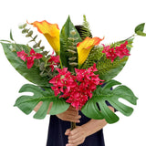 Artificial Tropical Bouquet Calla Lily Bougainvillea Flowers with Monstera Al... Lily