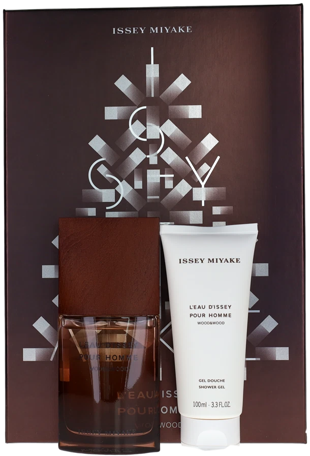 Issey Miyake Wood&Wood for Homme set with brown EDP bottle and white shower gel