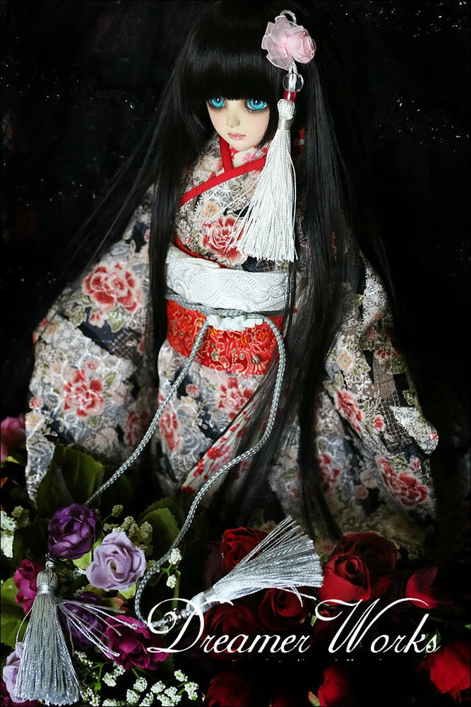 1/4MSD BJD Clothes Doll Outfit Jacquard Silver Fabric Peony Flower Kimono Suit Peony