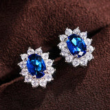 Sunflower Stud Earrings Gold Color Simulated Zirconia Oval Women Jewelry Sunflower