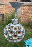 French Hydrangea Ceiling Lamp Flower vintage Brown White Metal Tole Pendant Hydrangea
