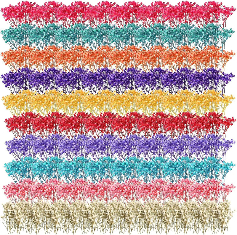 Mini dried baby’s breath flowers, mixed colors, 200-piece set