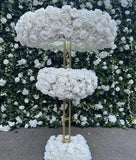 Three Tier Flower Stand with Attached Voluminous Hydrangeas and Roses Wreathes Hydrangea