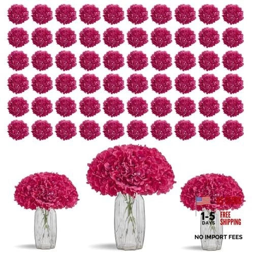 80 PCS Full Hydrangea Flowers Fuchsia Silk Hydrangea Small 80pcs Fuchcia Hydrangea