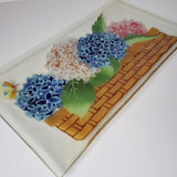 Hydrangea Bouquet Serving Tray Plate Fusion Art Glass Butterfly Approx 15" x 8" Hydrangea