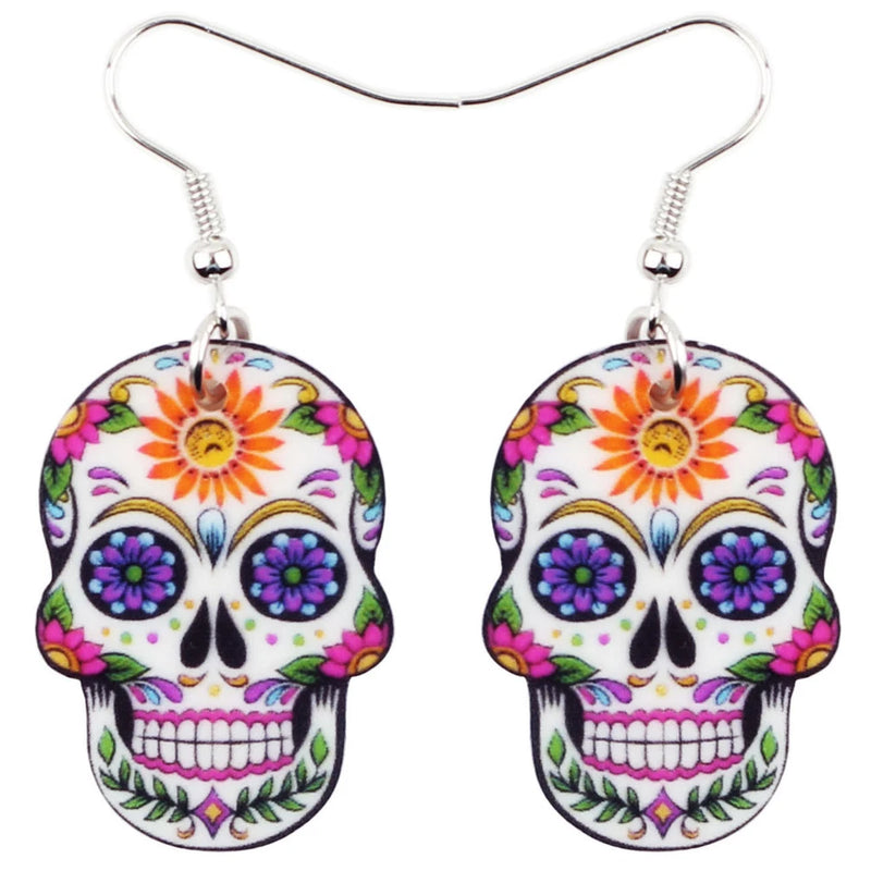 Halloween Acrylic Flower Skull Earrings Dangle Punk Jewelry for Women Charm Gift Sunflower