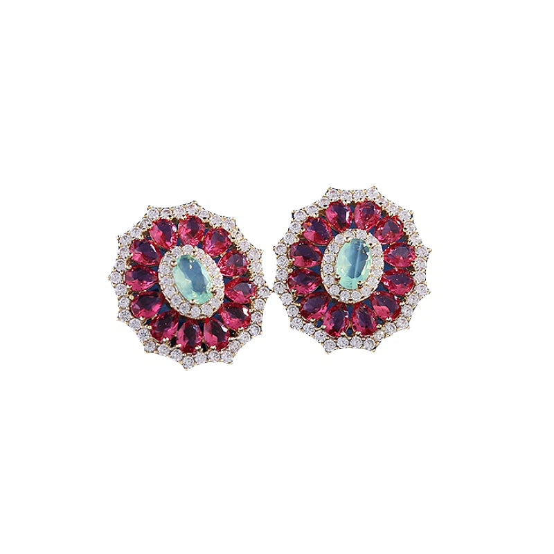 Gold Plated Rose Pink Cubic Zirconia Sunflower Stud Earrings Sunflower