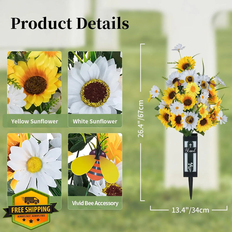 Memobloom Cemetery Flowers Grave 2 Pcs Sunflower Bouquets Sunflower