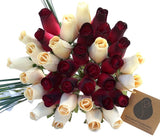Red with Black Tips & White Flower Bouquet The Original Wooden Rose 1,2,3 Doz Green Plant