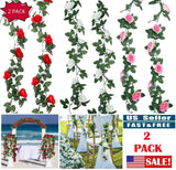 2 Pack 7.5 Ft Fake Rose Vine Flowers Plants Artificial Hanging Ivy Home Party US Roses