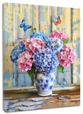 Vintage Pink and Blue Hydrangea Floral Canvas Wall Art for Bathroom Living Room Hydrangea