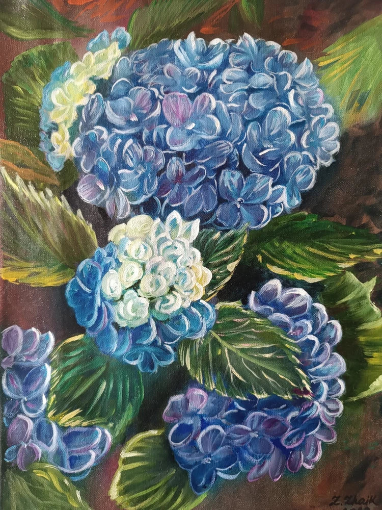 Hydrangea Hortensia flower floral 30 by 40 cm realism oil painting on canvas Hydrangea
