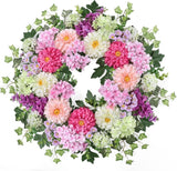 24 Inch Dahlia & Hydrangea Wreath Artificial Spring Wreath for Front Door Floral Hydrangea