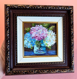 Original OIL Impasto PAINTING Hydrangea in VASE by Olga Diduh Framed Hydrangea
