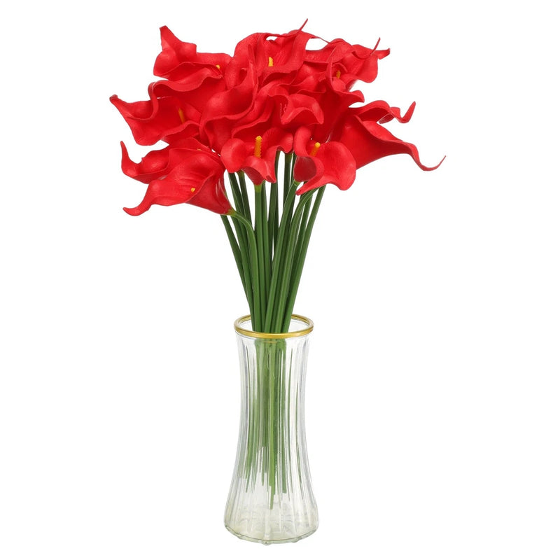 20pcs Artificial Calla Lily Fake Silk Flowers for Home Decor, Red Lily