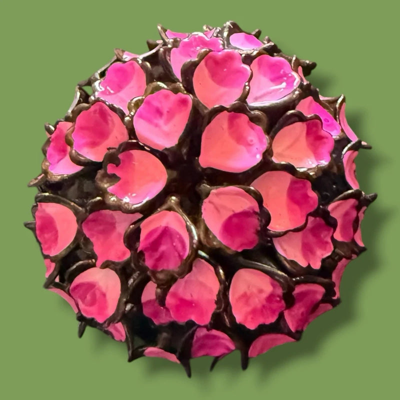 Large Enamel Flower Brooch Mid Century Modern Pop Art Pink Hydrangea Pin Hydrangea