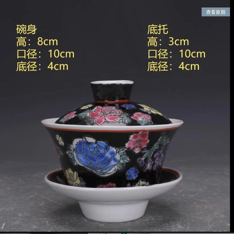 3.9" China Old Antique Porcelain dynasty mark famille rose peony flower Tray cup Peony