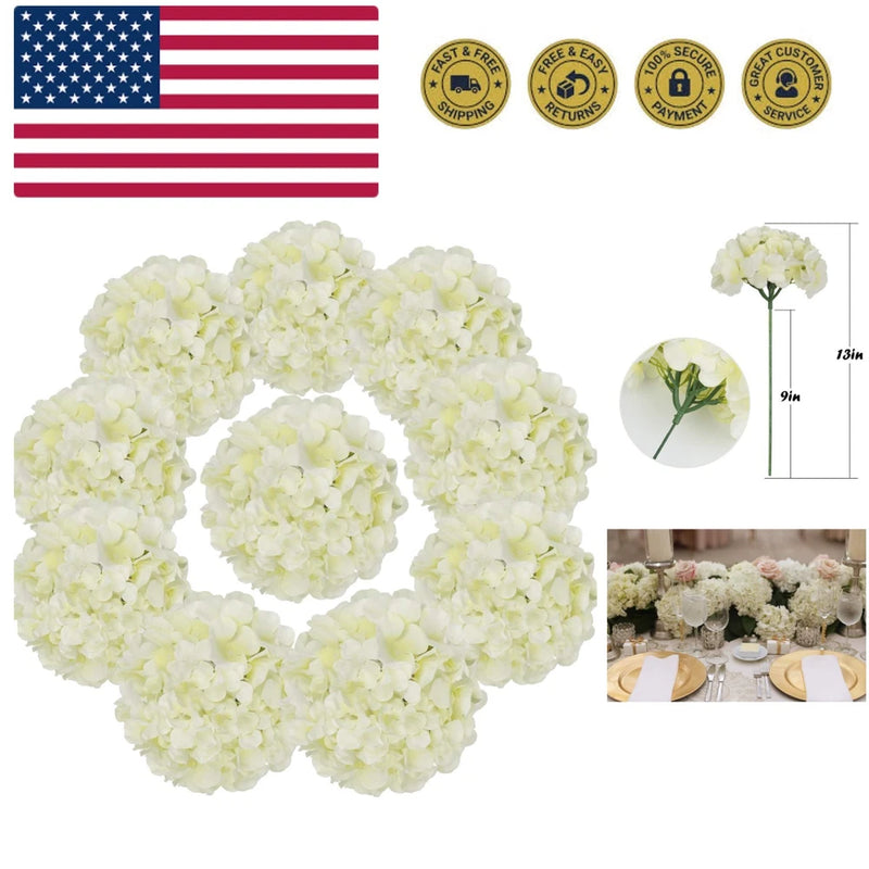 Ivory Silk Hydrangea Flower Heads - Pack of 10 for Timeless Floral Arrangements Hydrangea