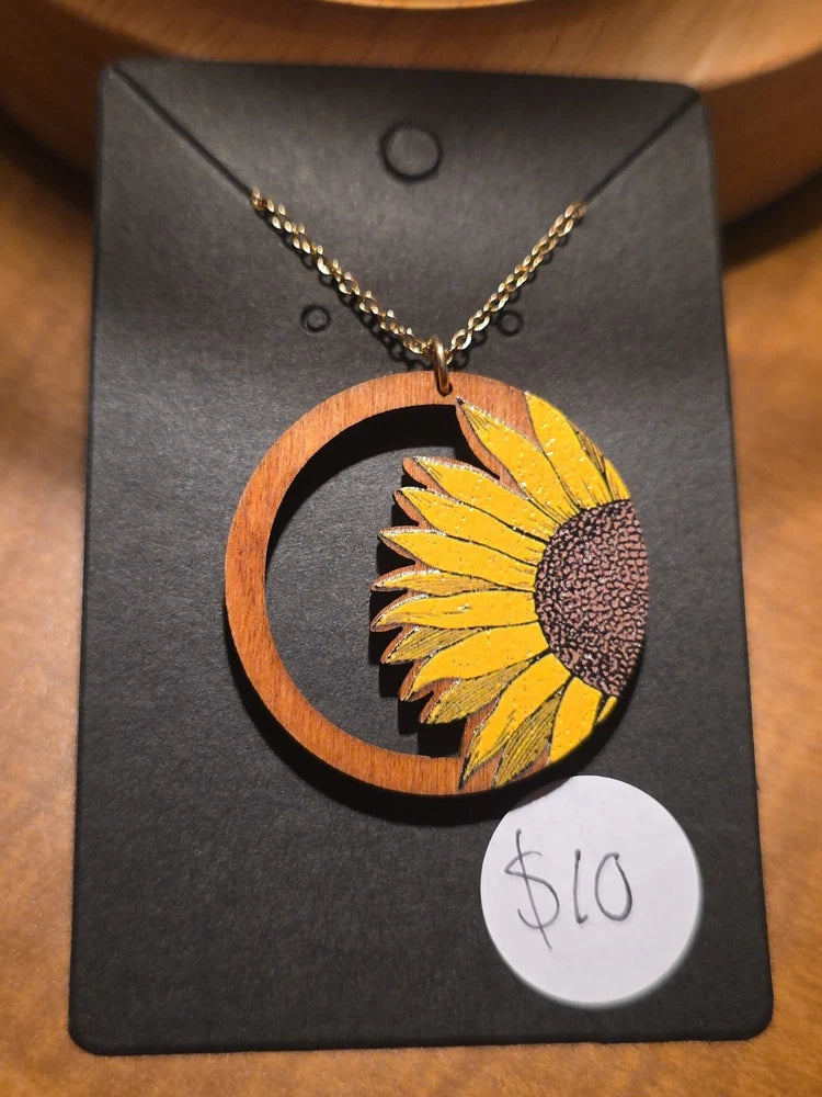 Wooden Sunflower Necklace Sunflower