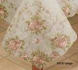 Spring Embroidered Pink Rose Floral Sheer Tablecloth with Napkins BEIGE #3737E Roses