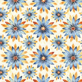 Midnight Bloom Geo Floral Blue Cotton Fabric Flowering Plants