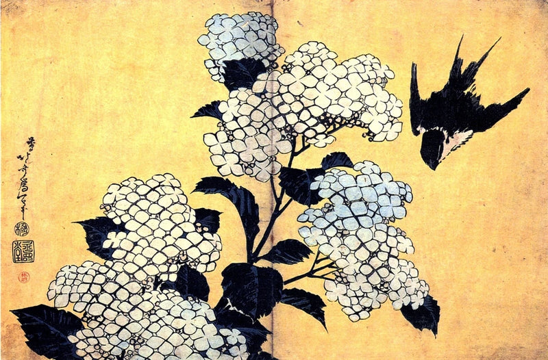 Katsushika Hokusai Hydrangea and Swallow 1830-1831 17"x 22" Archival Art Print Hydrangea
