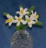 Vintage French Glass Beaded White Buttercups (5) Flower Bouquet Ranunculus