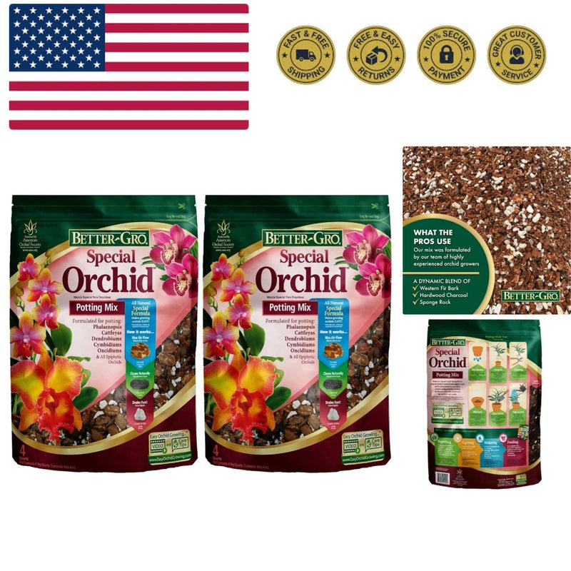 Better-Gro orchid bark potting mix bag, brown bark texture for repotting