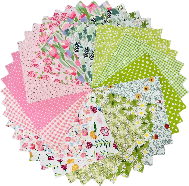 Spring Floral Squares 10X10, Layer Cake Fabric for Quilting - 10 Inch Precuts (4 Flowering Plants