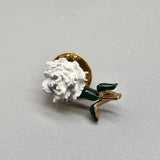 Vintage White Carnation Flower Lapel Pin Brooch Gold Tone Green Enamel Carnation