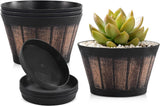 6 inch Brown Barrel Planters with Drainage Holes & Saucer Set of 4 Garden Home Garden Plants