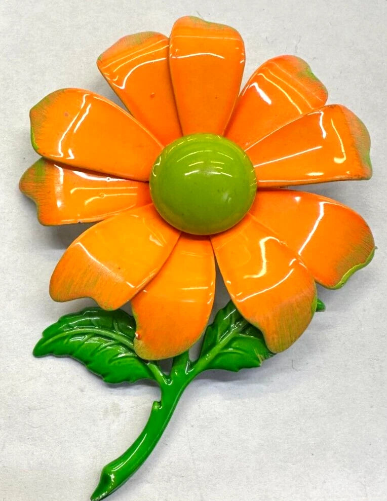 Flower Sunflower Orange Metal Vintage Pin Brooch J-846 Sunflower