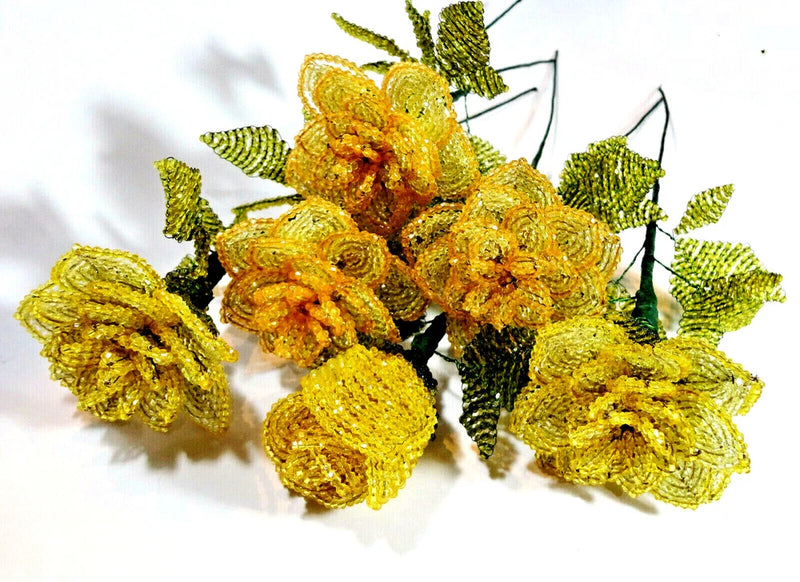 YELLOW GOLDEN HAND MADE BEADED ROSES AUSTRALIAN MADE UNIQUE GIFT IDEA Sunflower