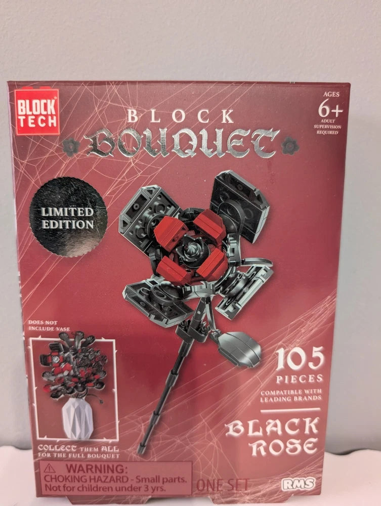 Block Tech Block Bouquet Black (& Red) Rose Flower Building Set 105 Pieces MIP! Bouquet