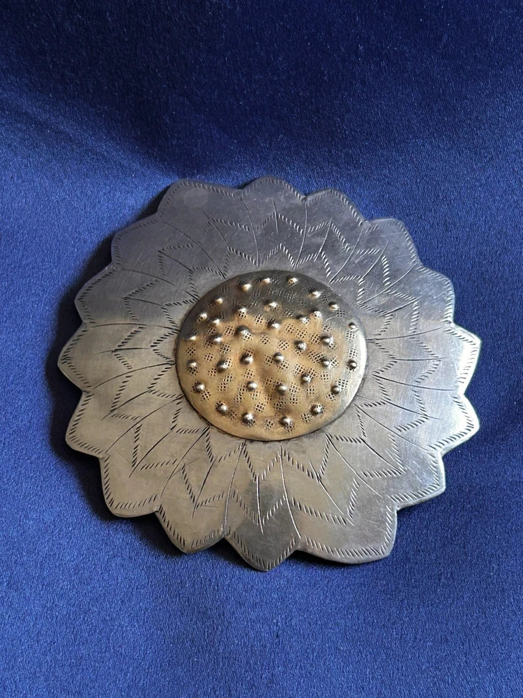 Vintage Mixed Metal Silver Brass Hair Barrett Clip Large 4Ó Sunflower Hippie Sunflower