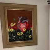 Luz A. D. Original Framed Acrylic Painting Heart Sunflowers Signed Sunflower