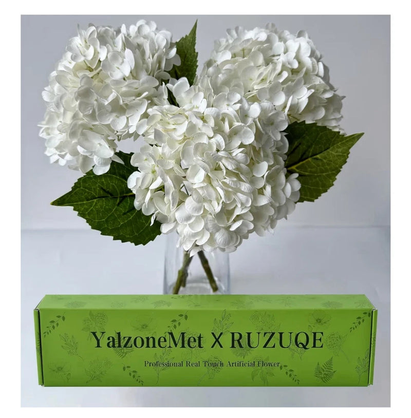 YalzoneMet 3 PCS White Hydrangea Artificial Flowers 21 inchs Hydrangea