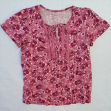NWOT Woman Within Top Size M 14/16 Pink Floral Rose Print Lace Accents Front Tie Roses