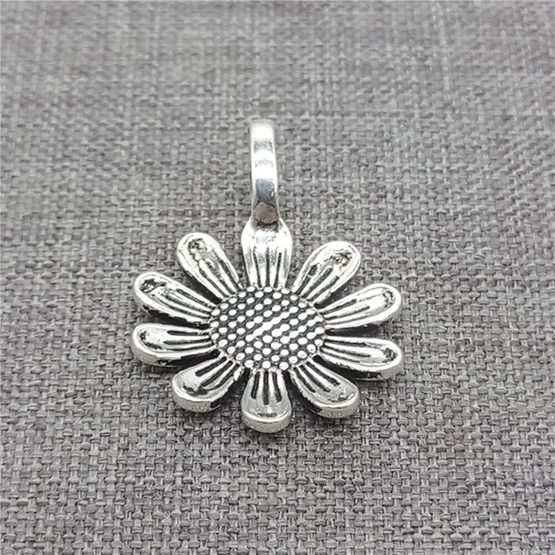 Sterling silver sunflower charm with attached loop bail for bracelet or necklace