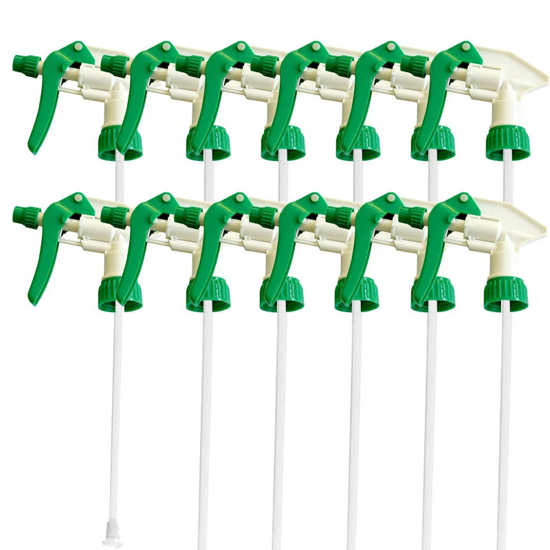 12-pack chemical resistant trigger sprayers, green handles, white nozzle heads