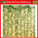 12 Packs Artificial Ivy, 84FT Garland Hanging Plants Fake Vines with 200 LED Str Green Plant