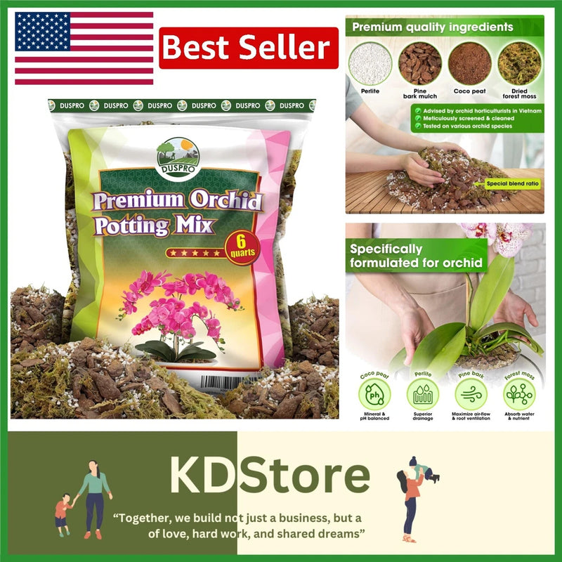 6QT Orchid Repotting Mix with Pine Bark, Coco Peat & Perlite - Ideal for Orchids Orchids