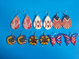 Six Pairs of Earrings Teardrop Flower Butterfly Shaped Sunflower Floral Baseball Sunflower