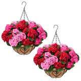 2 Set Artificial Geraniums for Outdoors with Hanging Baskets, 12 Bundles UV R... Green Plant