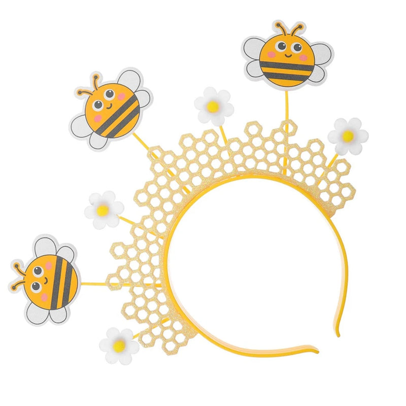Bees and flower beaded headband with honeycomb design and yellow band